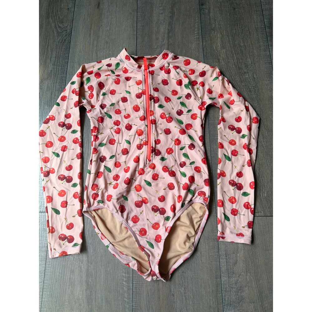Crewcuts J.Crew Girls Pink Cherry Print Long Sleeve Rash Guard Swimsuit Size 14
